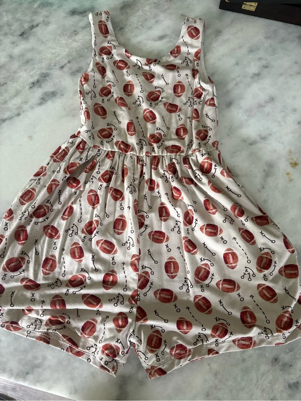 SweetHoney Cream Dress with Brown Football Print